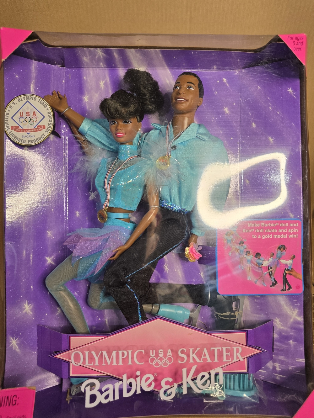 Mattel Barbie & Ken Olympic USA Skater Set in Teal and Purple